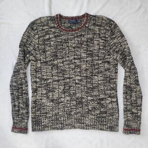 POLO RALPH LAUREN Unisex Cable Knit Crewneck Sweater Black Cream Melange‎ Medium